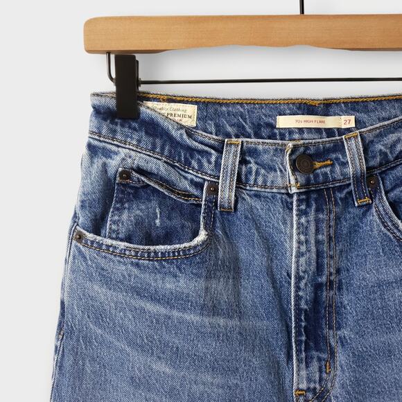 Levi's 70s High Flare Jeans Medium Blue Denim Womens Sz 27x32 Retro Casual - Picture 4 of 14